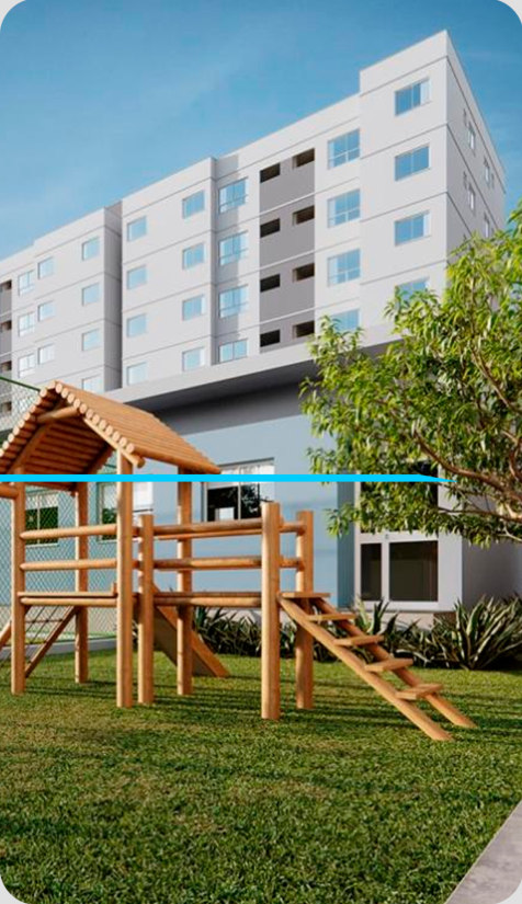 Área externa de um condomínio residencial, conforme imagem da proposta Powertec.